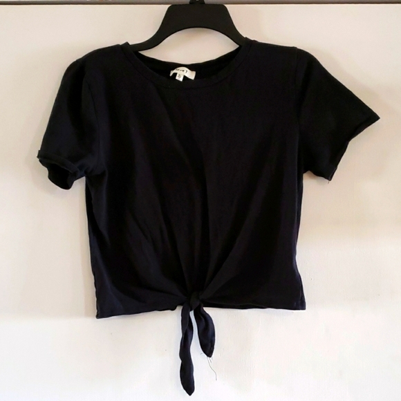 Black Front Tie Crop Top - Picture 1 of 3